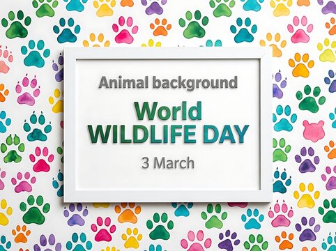 Colorful animal paw print background for world wildlife day celebration poster design frame