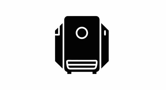 Black Glyph Icon of a Tower Gaming PC Case with Front Panel Design for Desktop Computer Systems and High Performance Computing Setups