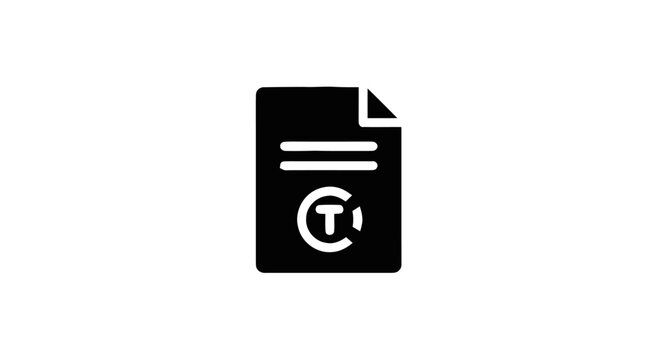 Black and white document icon with text symbol T for editorial use, representing a digital text file or electronic document