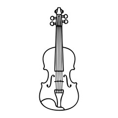Fototapeta premium Minimalist hand-drawn vector icon illustration of elegant violin instrument with strings scroll in crisp black outline line art ideal for music hobbies leisure and scalable graphic design creative