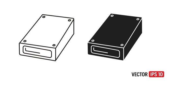 External Hard Drive icon with solid and outline versions on white background for tech concepts