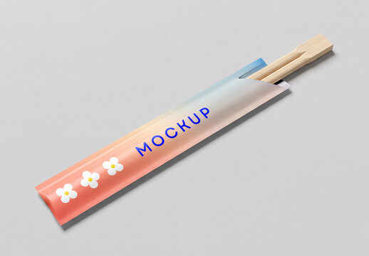 Chopsticks Packaging Mockup with Gradient Design and Floral Pattern