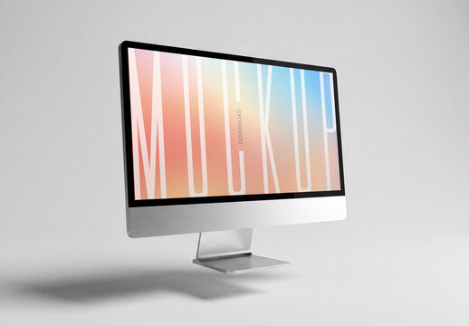 Desktop Monitor Mockup with Gradient Screen Design on Gray Background