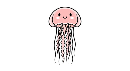 Cute pink jellyfish with smiling face © vasq