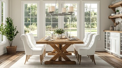 Fototapeta premium Modern dining room interior. Elegant home table setting