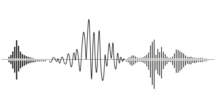 Abstract sound waves and audio equaliser bars representing music rhythm and frequency visualization graphics
