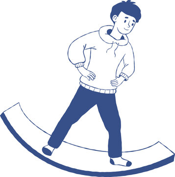 Boy on Wobble Balance Board. ADHD Cerebellar Stimulation Therapy Tool for Kids Coordination. Hand Drawn