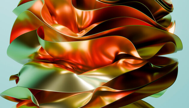 Abstract 3d metallic ribbon with glossy fluid form