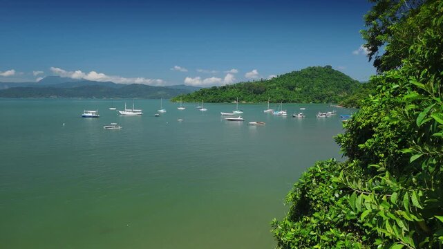 Aerial view of the sea coastline near the town of Paraty in Brazil