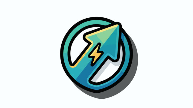 A stylized teal circle with a lightning bolt and arrow graphic