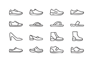 Obraz premium Shoe Line Icon Collection Featuring Athletic, Casual and Formal Footwear