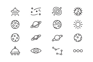 Space Exploration Line Icons with Planets, UFO, Galaxy and Constellations © Icon Nest