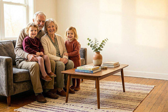 Happy Multigenerational Family Spending Quality Time Together in Cozy Living Room at Home