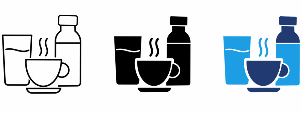 Dairy Milk and Breakfast drink icon collections. Containing Glass of Water, Hot Coffee Cup, Bottle, Tea and more icons.
