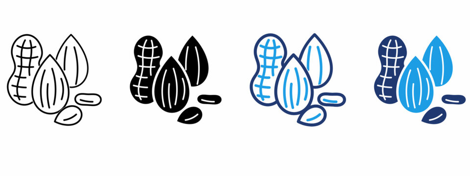 Nuts and Seeds snack icon collections. Containing Peanut, Almond, Cashew, Hazelnut and more icons.