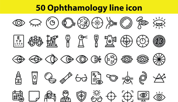 Collection of ophthalmology medical line icons for eye care illustrations