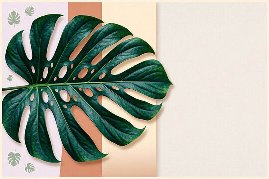Large Tropical Monstera Leaf Minimal Botanical Background with Clean Copy Space