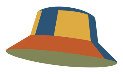 Fototapeta premium A minimalist bucket hat with a wide brim and rounded crown in flat design style, isolated on a white background. Summer fashion accessory concept