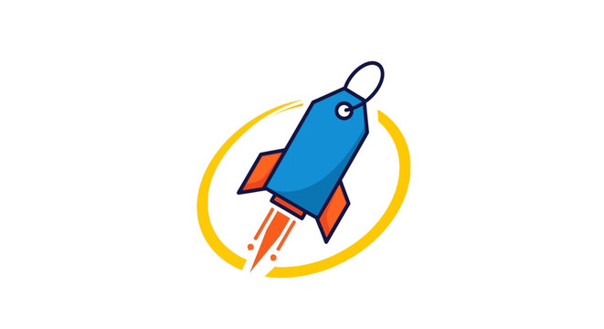 Rocket price tag shopping launch logo icon design.