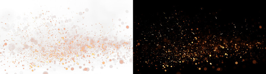 Abstract orange fire sparks and glowing embers overlay, floating particles with soft bokeh effect. Dynamic light explosion background for festive celebration, graphic design and © PNG