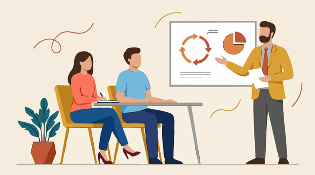 Professional business presentation with charts and diagrams, colleagues in a meeting
