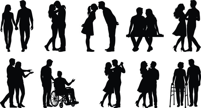 Black silhouettes of people in various poses