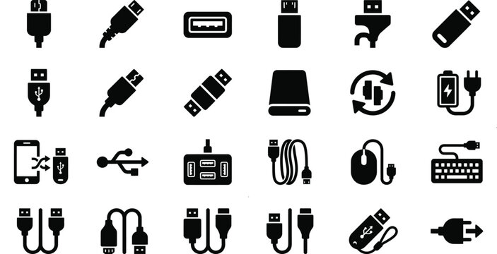 Collection of various usb connectors and electronic devices