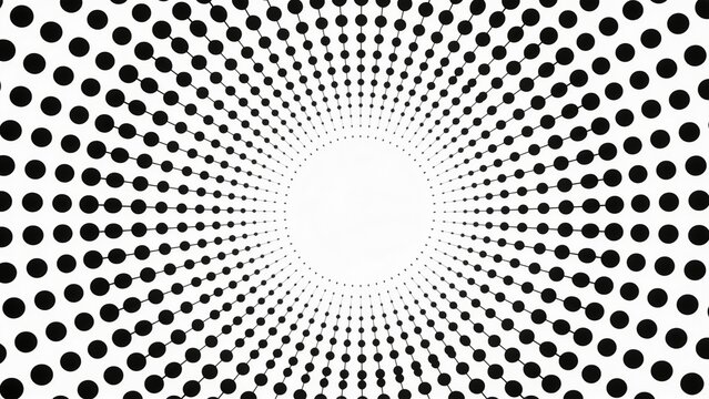 Abstract radial halftone pattern with black dots on white background, halftone