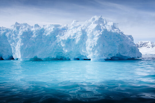 Natural scenery of icebergs at sea in Charlotte Bay, Antarctic Peninsula, Antarctica