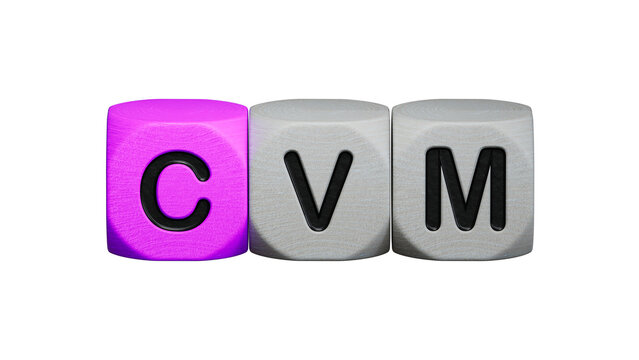 wooden cubes with text CVM. the medicine. medical concept.close up of wooden elements,Business Concept.Supports PNG files with transparent backgrounds.