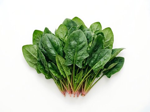 Fresh green spinach leaves with stems bundled together ready for cooking or salad preparation