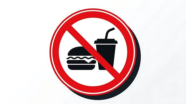 No eating or drinking sign with burger and soda