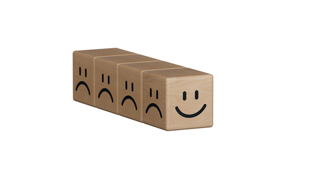 sad faces icon and happy smiley faces on wooden cube blocks. concept of positivism, mental well-being.Facial expressions.Supports PNG files with transparent backgrounds.