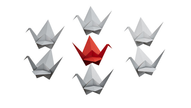 Different business concept.new ideas. paper art style. creative idea.3d illustration paper swan and leader swan concept.Supports PNG files with transparent backgrounds.
