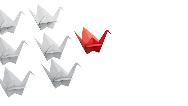 Different business concept.new ideas. paper art style. creative idea.leader swan concept leader swan leading white swans.Supports PNG files with transparent backgrounds.