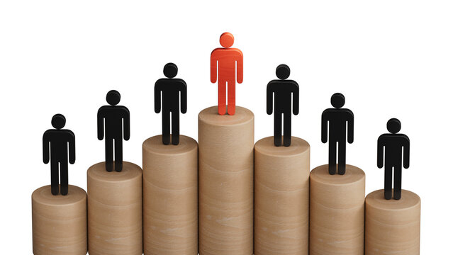 Leadership and growth concept, red doll of Wooden doll, standing out from the crowd of Wooden dolls.Supports PNG files with transparent backgrounds.