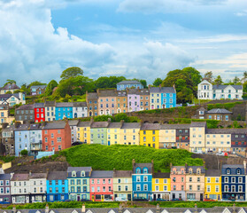 Fototapeta premium Brightly colored waterfront of the town of Cobh, Cork Harbour, County Cork, Ireland
