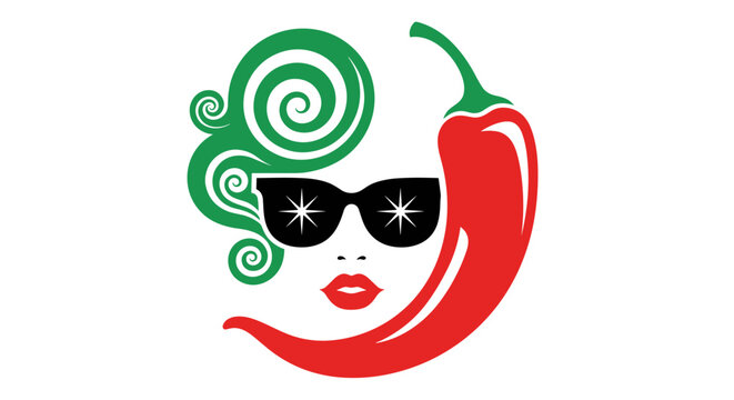 Woman face integrated with red chili pepper.