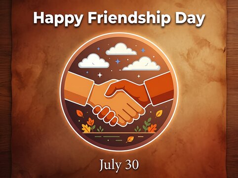 Happy friendship day celebration card with handshake and nature elements illustration design template