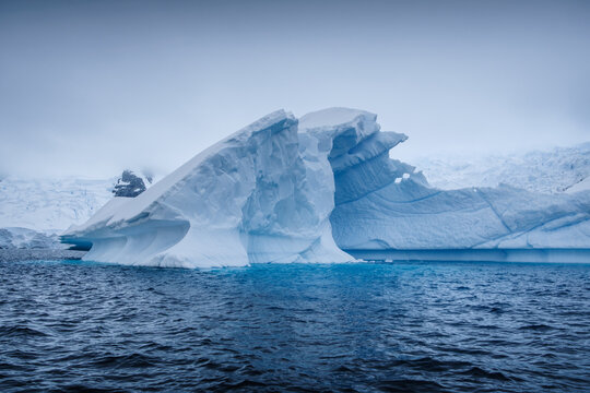 Natural Geographical Landscape of Sea Icebergs and Floating Ice in Wilhelmina Bay, Antarctica