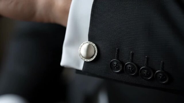 Elegant cufflink and suit sleeve detail for formal fashion