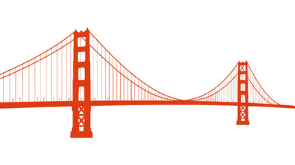 Fototapeta premium Minimalist flat design vector silhouette of the Golden Gate Bridge in San Francisco, California, showcasing iconic orange suspension towers and structural cables isolated on a white background.