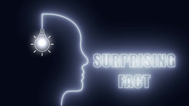 Neon profile of a human head with a glowing bulb for surprising fact content and shocking news visuals for digital creators