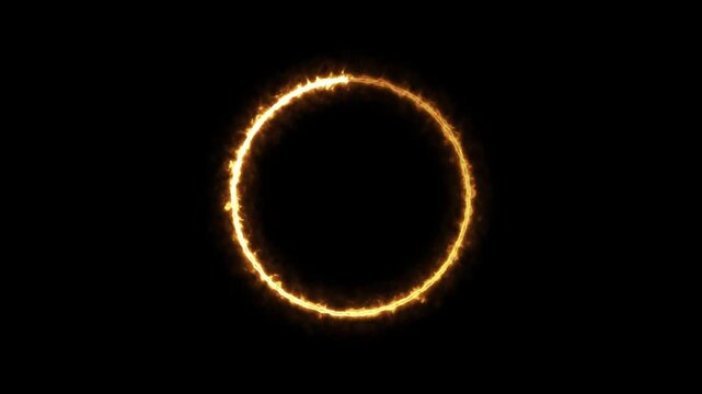Glowing Plasma Energy Ring Animation with Fiery Circular Aura on Black Background Seamless Loop
