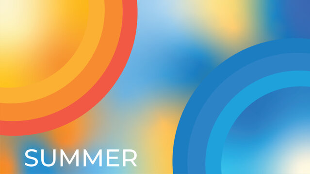 Abstract summer background with yellow orange and blue sun inspired gradient circles, background