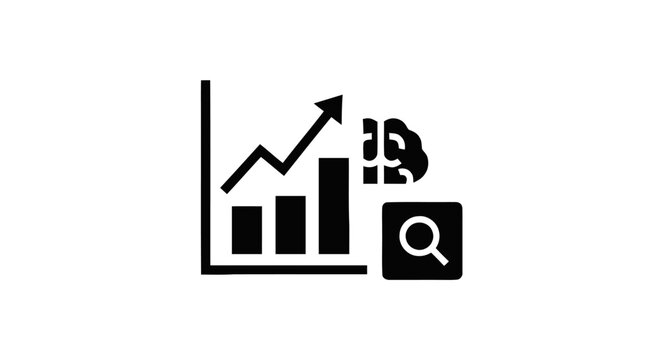 Conceptual icon representing artificial intelligence data analysis, business growth trends, and market research for editorial use