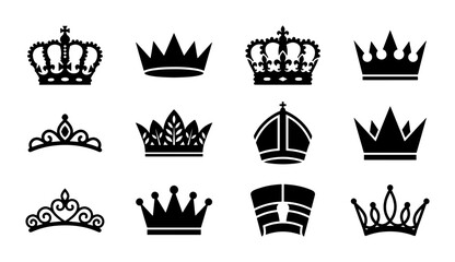 Royal Crown Icons Set, Regal Headwear Vector Collection, Majestic Symbols for Royalty and Power, Elegant Tiaras and Coronets © Sohan