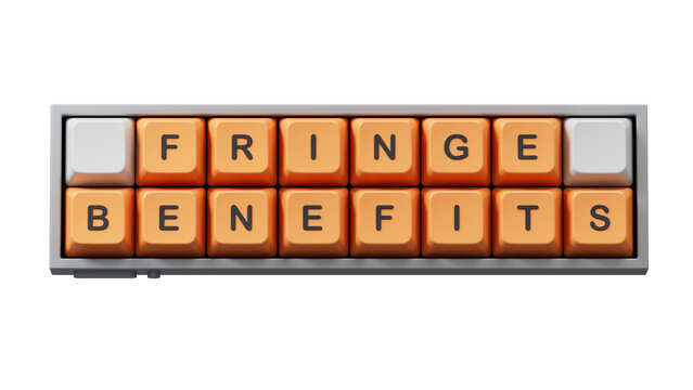 Text FRINGE BENEFITS writing in Computer keyboard keys. Business concept. Computer keyboard keys. Copy space.Supports PNG files with transparent backgrounds.