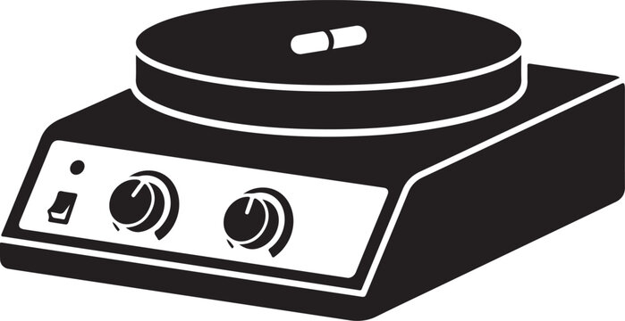 Laboratory Hot Plate Stirrer Black Silhouette Isolated on White Background.