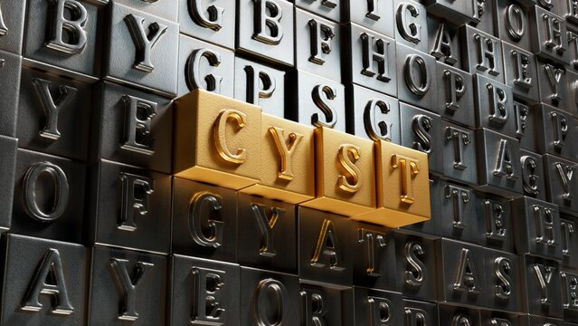 Movable type printing with the word cyst. Care concept.close up of Movable type printing,Business Concept.3D rendering.